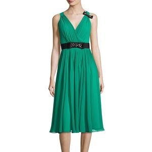 Kate Spade Embellished Bow Pleat Chiffon Dress